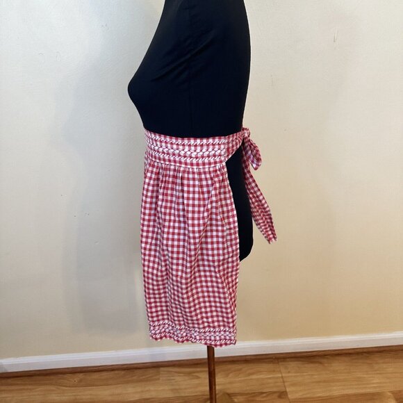 Womens Vtg Kitchen Apron Red Checkered Gingham Tie Back At Waist Cotton Retro - Picture 9 of 10